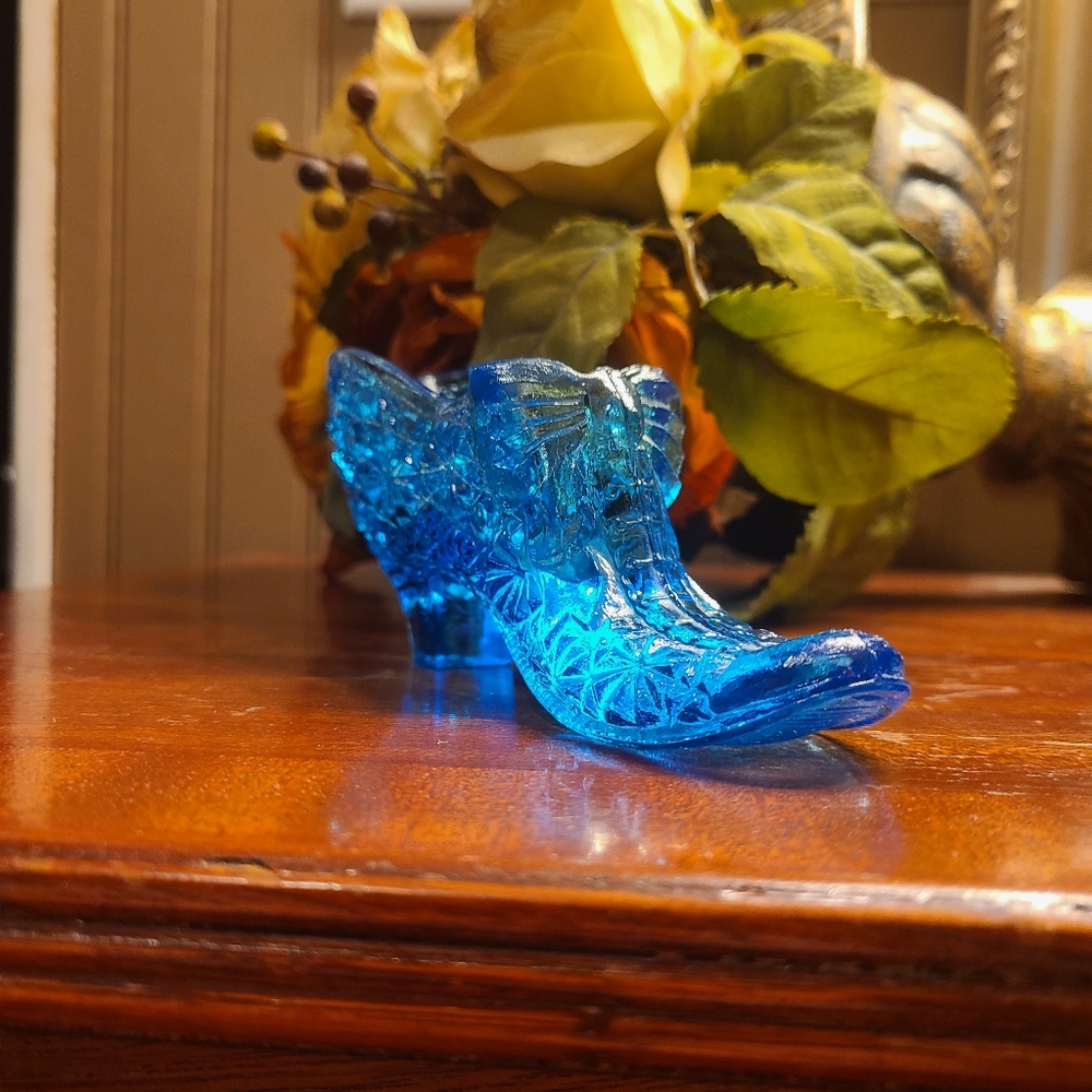 Fenton Glass Blue Shoe Collectible